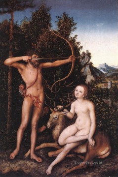 クラシックヌード Painting - アポロとダイアナの宗教的なルーカス・クラナハ長老のヌード